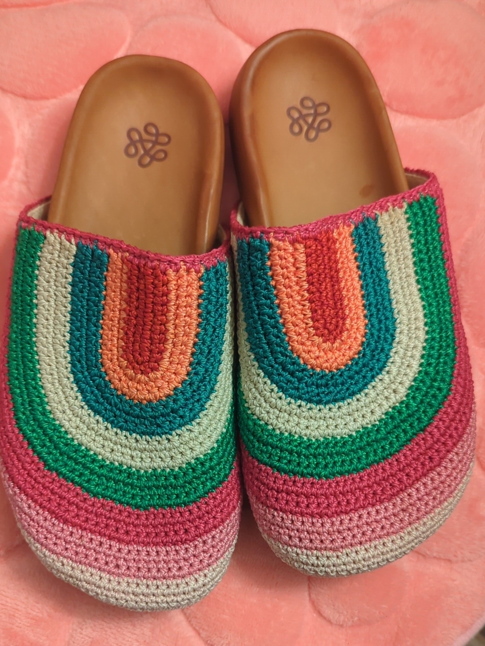 The Sak Multicolor Crochet Slip-On Mules — Green, Teal, Coral, Pink, Cream